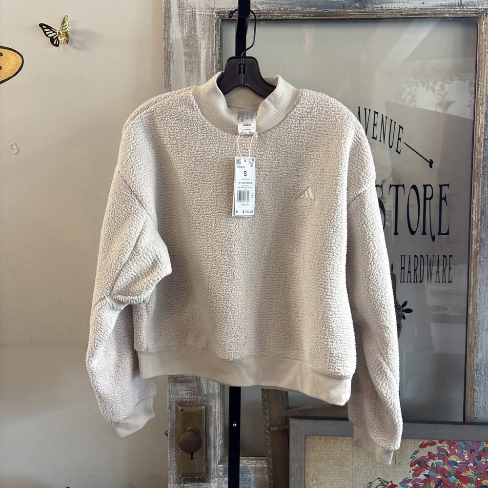 Women’s Adidas Tan Sherpa Cropped Sweatshirt Size Size